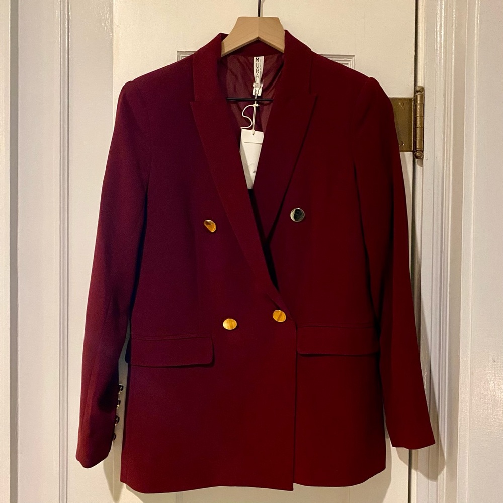 Women's Burgundy Double-Breasted Blazer